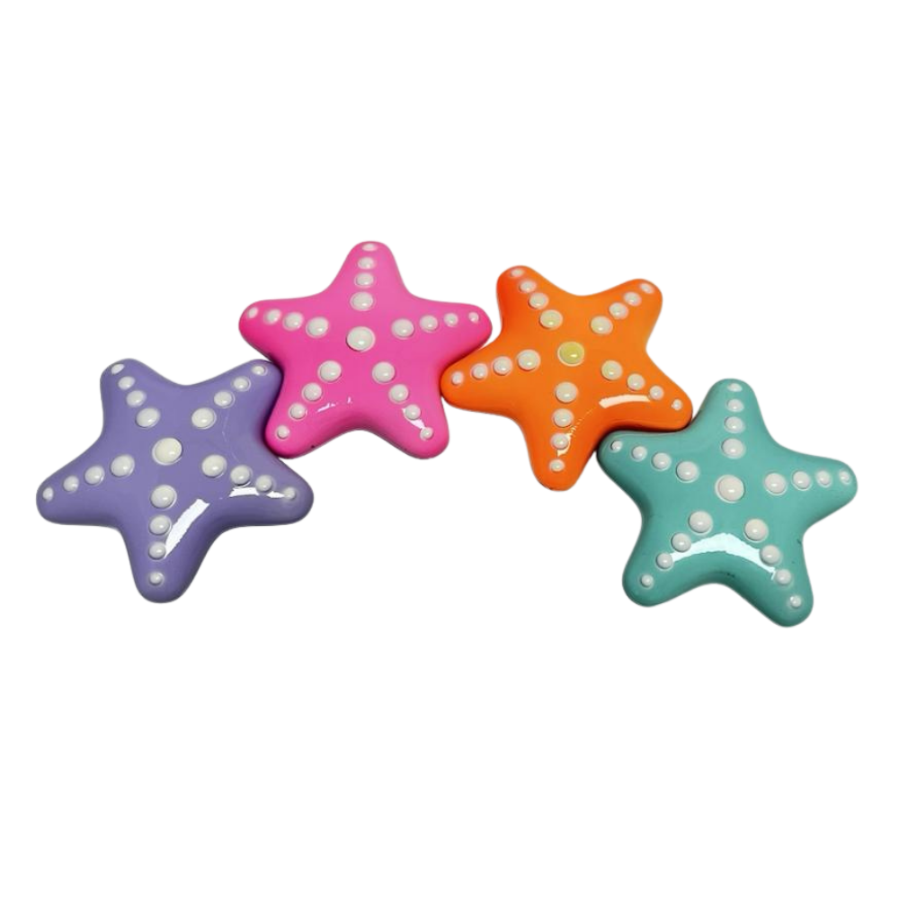 Mermaid loodblokken zeester in vier kleuren: violet, mint, blauw en roze